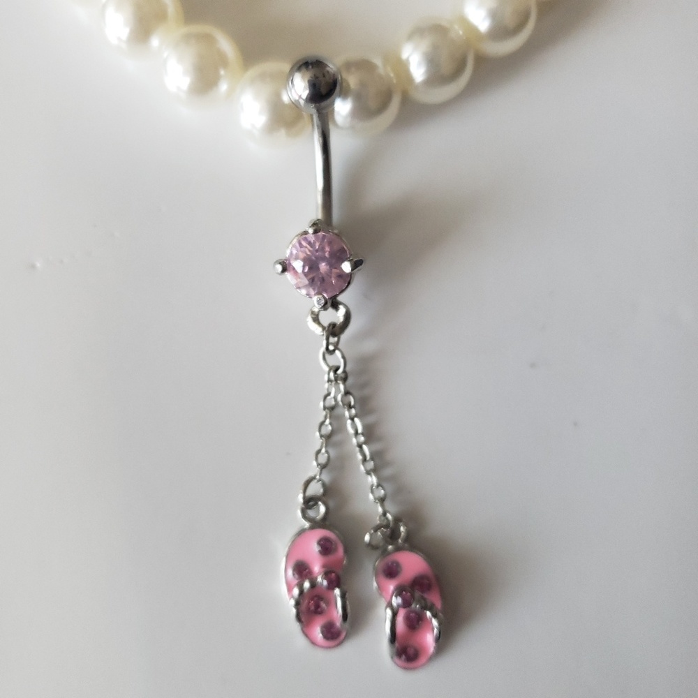 🆕️ Dangling Pink Flip Flop Belly Ring